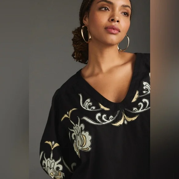 Anthropologie Embroidered Balloon-Sleeve Blouse Size L - Picture 14 of 14